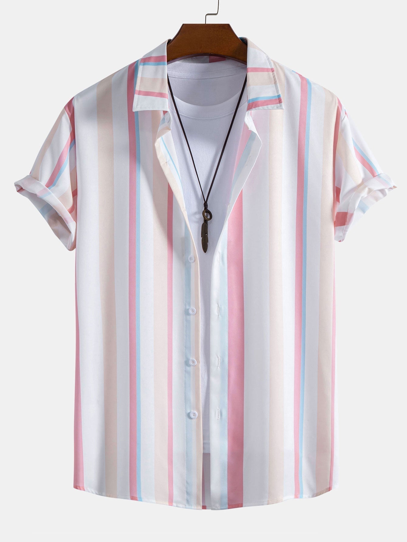 Colorful Striped Print Button Up Shirt & Swim Shorts