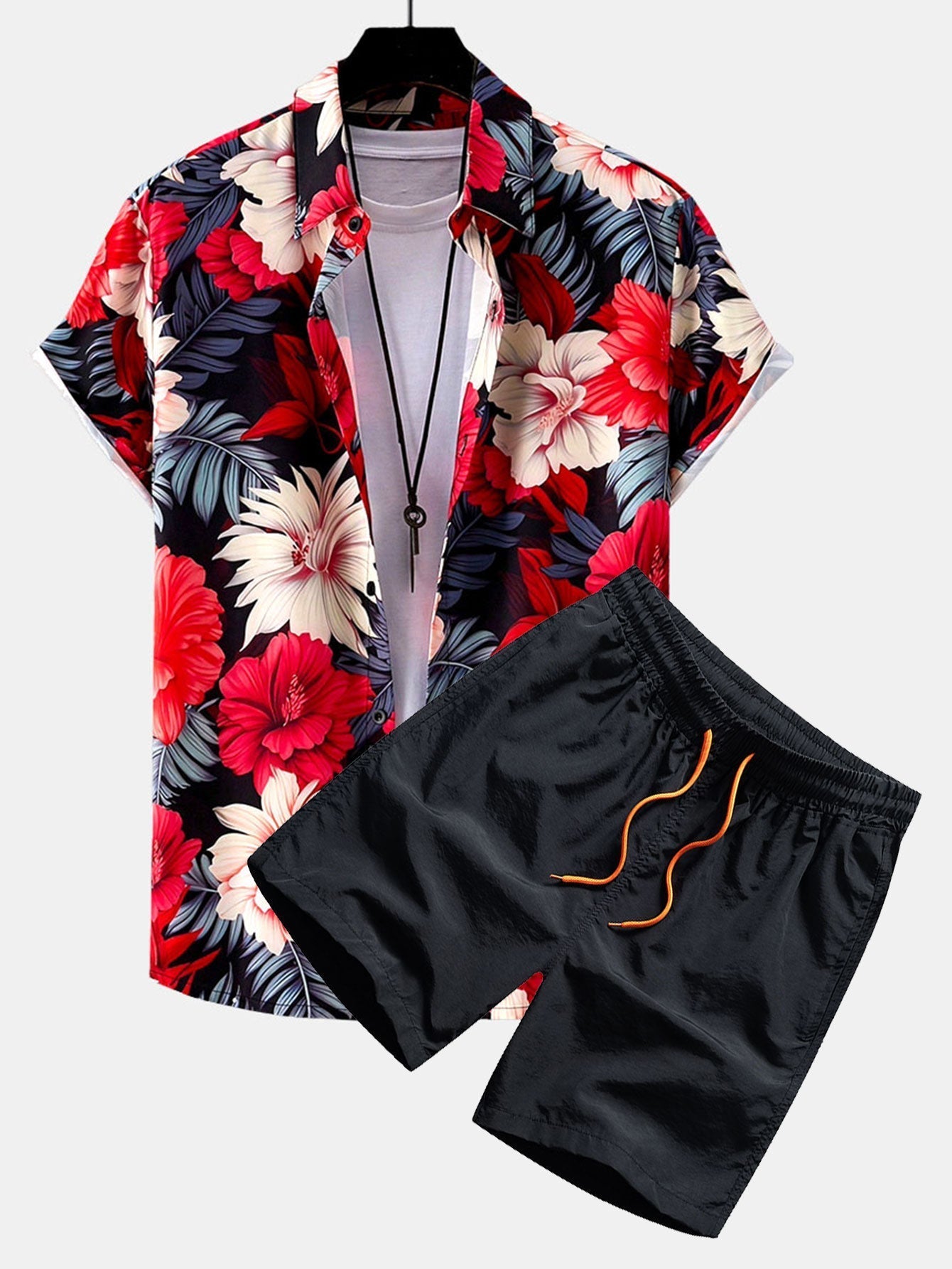 Tropical Flowers Print Button Up Shirt & Swim Shorts