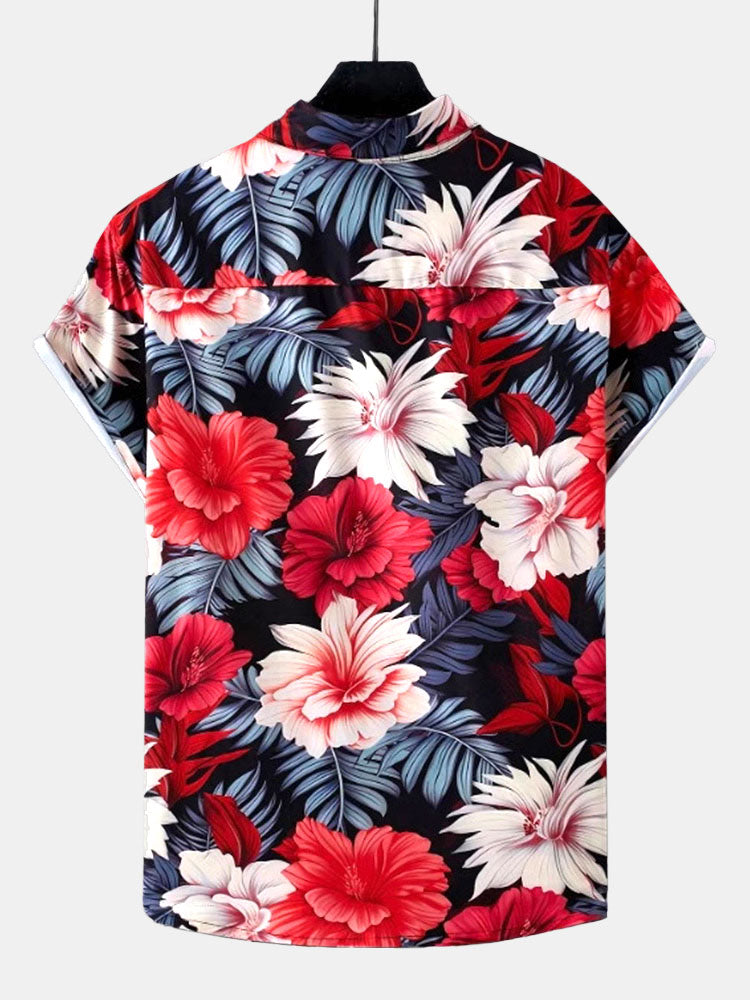 Tropical Flowers Print Button Up Shirt & Swim Shorts
