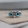 Adjustable Owl Good Luck Ring in Silver and Opal