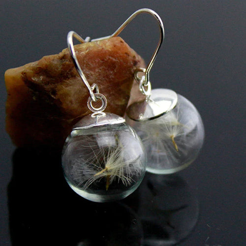 925 Silver Dandelion Pendant Earrings
