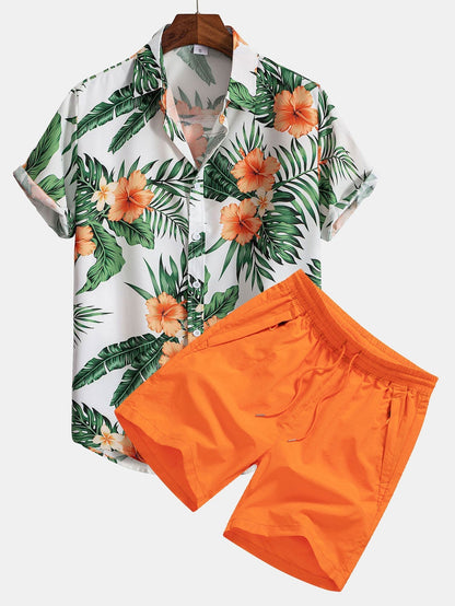 Tropical Print Button Up Shirt & Swim Shorts