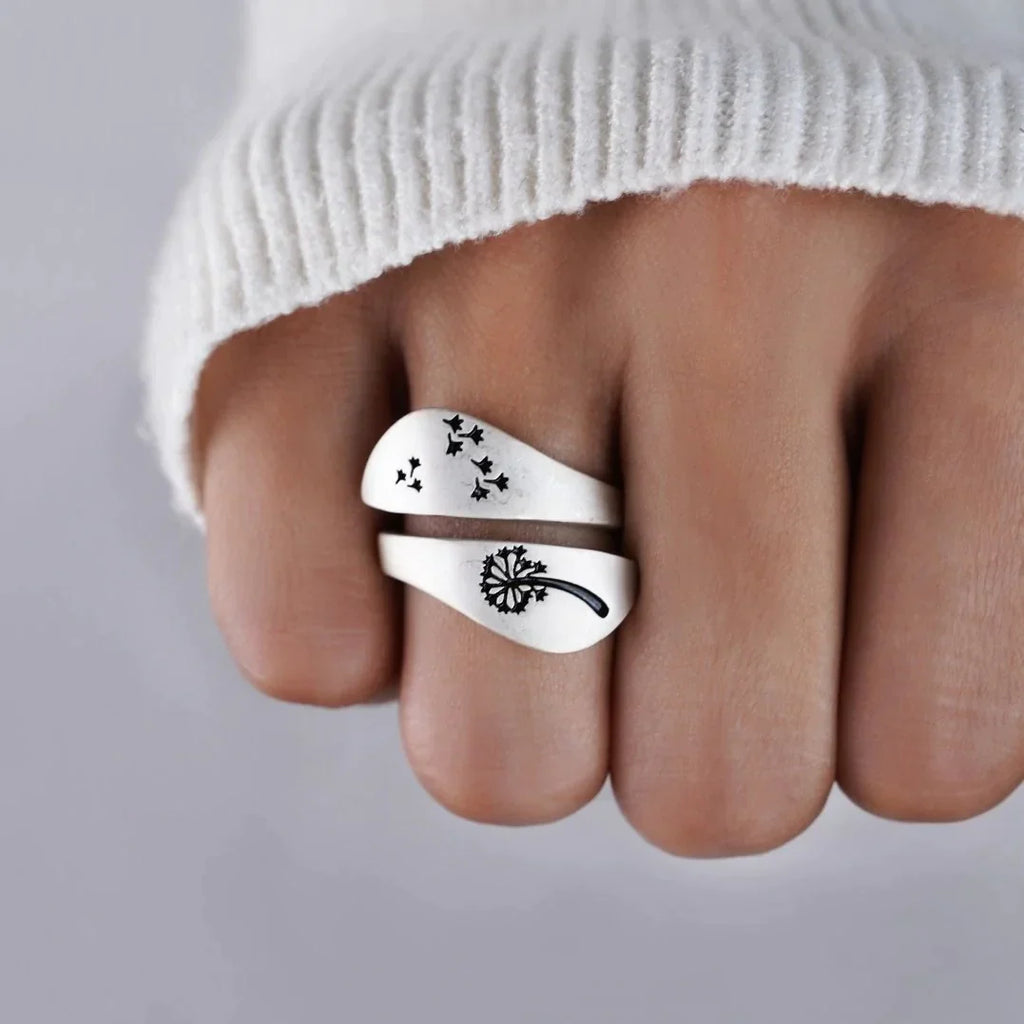 Adjustable Hand-Carved Dandelion Ring